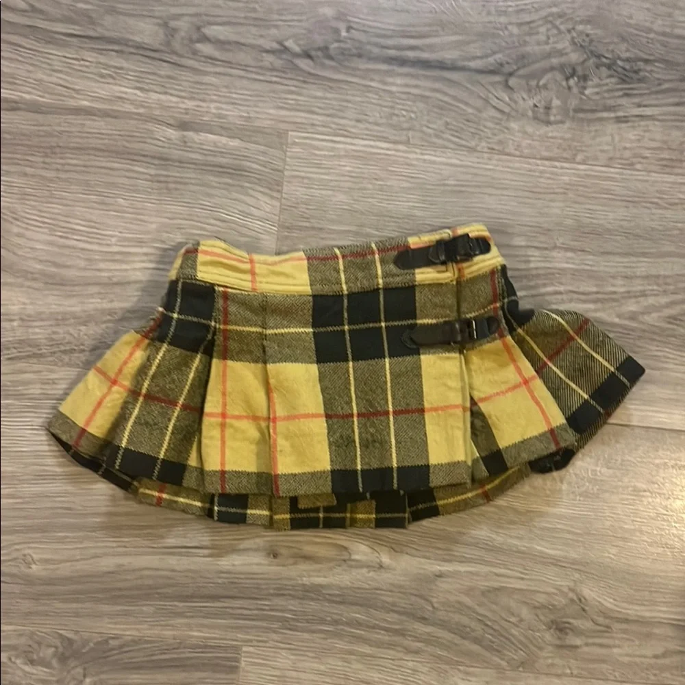 Bonpoint wool Yellow and Black Pleated Skirt leather buckle